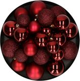 Decoris Kaemingk B.V. Kerstballen - 30 stuks - donkerrood - 4, 5, 6 cm - kunststof - mat-glans-glitter
