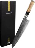 Shinrai Japan Koksmes 20 cm Damascus Mes Onyx Epoxy Roestvrijstaal Hout Ergonomisch Zwart Zilver Bruin