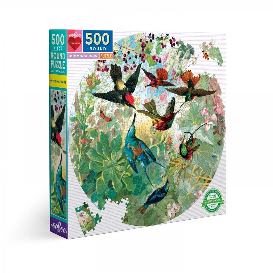 Eeboo puzzel, 500 delen, rond, colibris