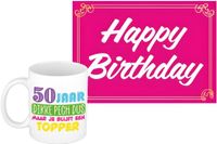 Bellatio Decorations Verjaardag cadeau koffiemok thema 50 jaar - vrouw - dikke pech - met knaproze Happy Birthday wenskaart - A5 formaat