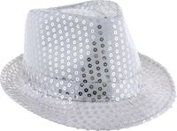 Funny Fashion Trilby hoedje - zilver - glitter - pailletten - polyester - heren/dames - Carnaval - glitterhoed