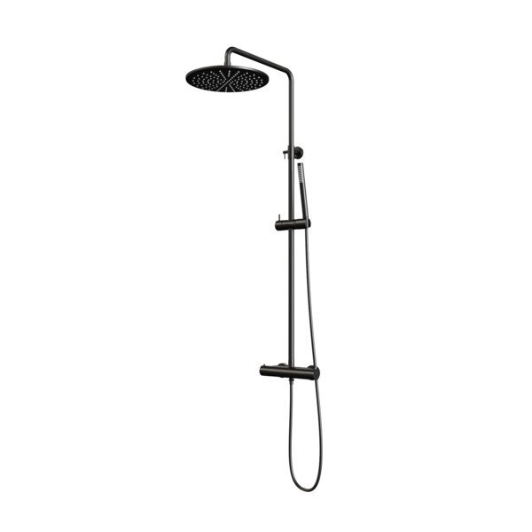 Saniclass Brauer Black showerpipe met thermostaat 30cm regendouche staafhanddouche mat zwart 5-S-007 Set 3 zwart