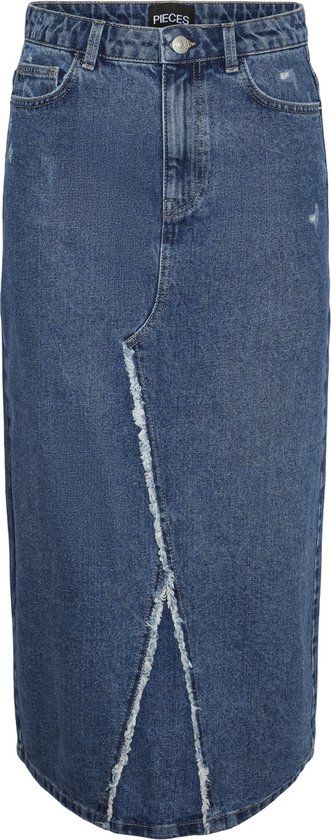 Pieces PCALFI HW Long Skirt - Medium Blue Denim - Women's Size XL - 100% Cotton - 2024 Spring/Summer