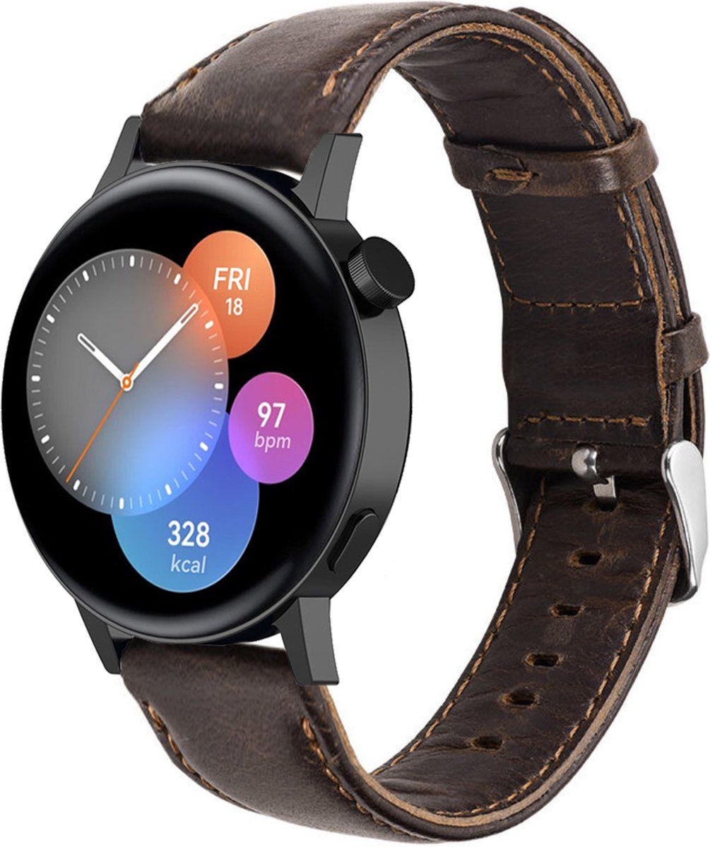 Strap-it 42mm leren bandje - donkerbruin - Huawei Watch GT 3 - 42mm