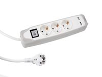 Perel Stekkerdoos met schakelaar, 3 stopcontacten met randaarde, 2 USB-poorten, kabel 1.5 m, wit