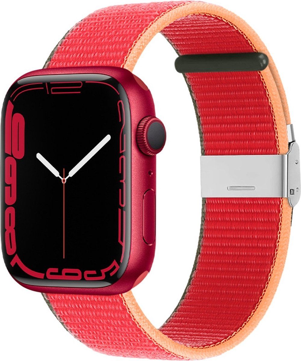 By Qubix Qubix Compatible Apple watch bandje - Nylon bandje met klemsluiting - Rood - Geschikt voor Apple Watch 38mm / 40mm / 41mm