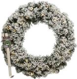Sans marque Couronne de Noël 60 cm - vert avec LED - enneigé - avec crochet de suspension/pendentif argenté en laiton