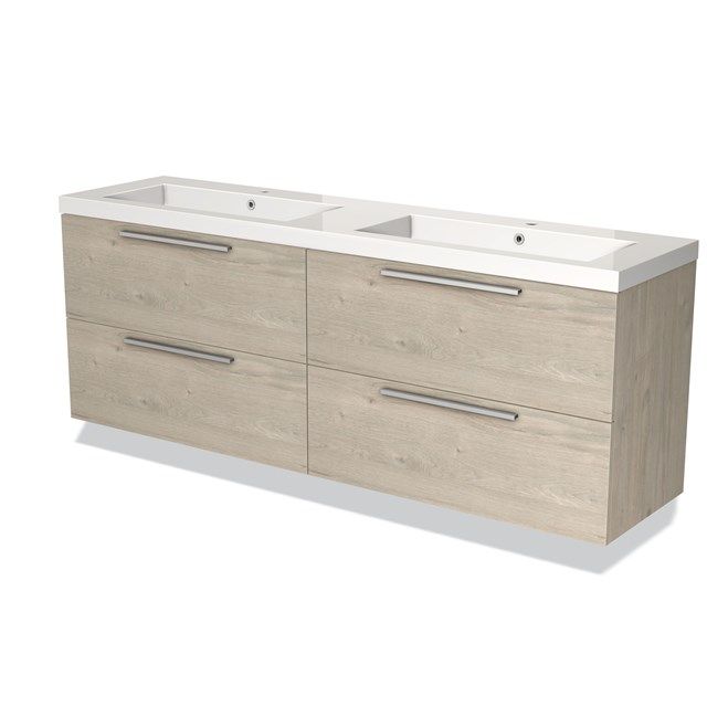 Maxaro Badkamermeubel 180cm Modulo Lichtgrijs Eiken 4 Lades Vlak Wastafel Mineraalmarmer