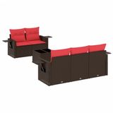 vidaXL 6-delige tuinbankset met kussens, bruin, polyrotan