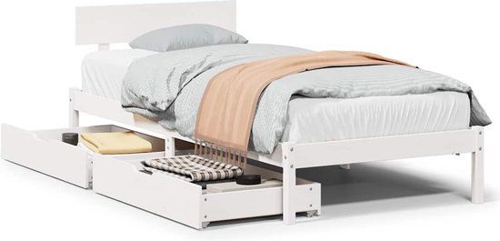 vidaXL Bedframe zonder matras massief grenenhout wit 75x190 cm