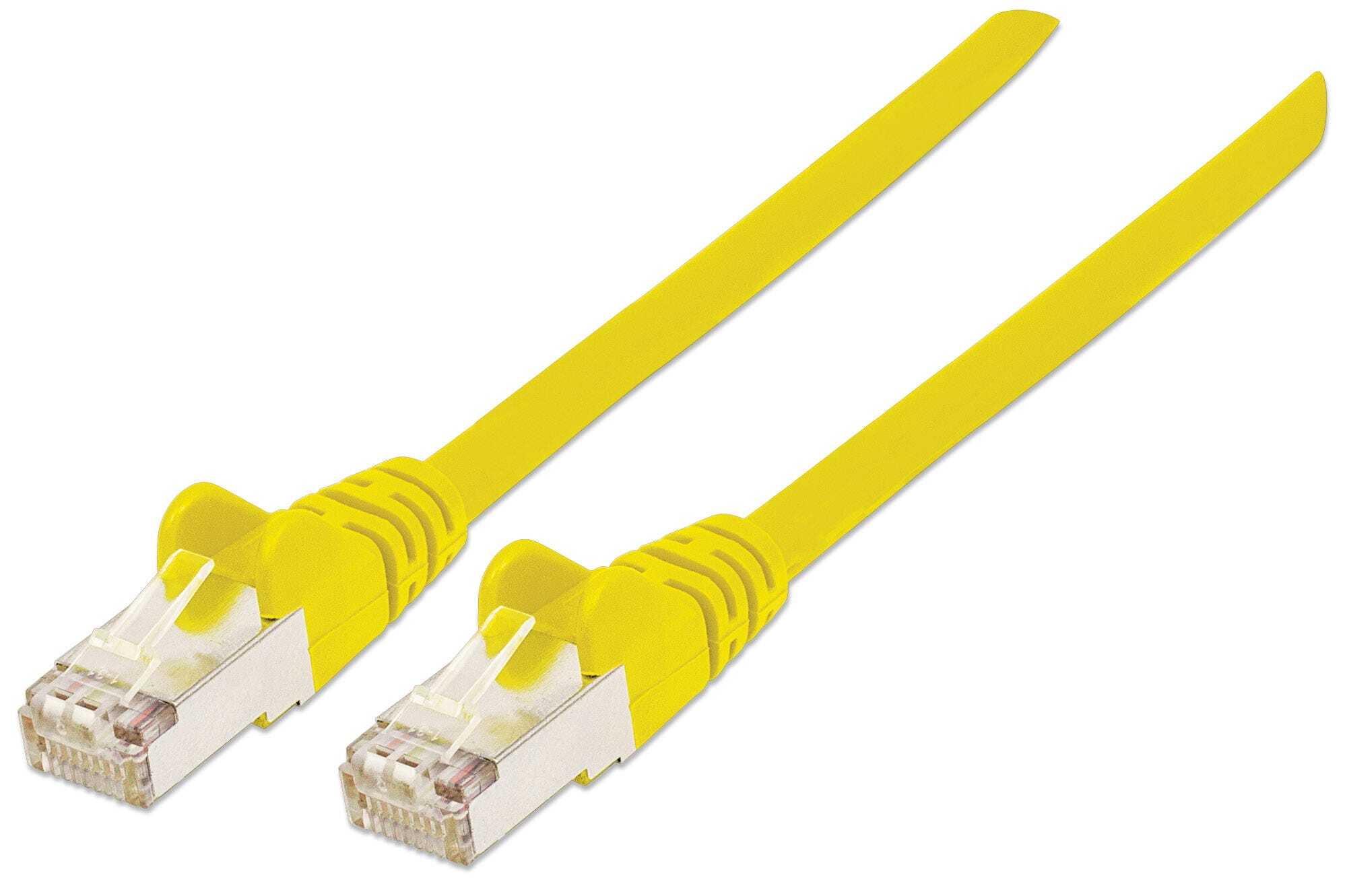 Intellinet Network Patch Cable, Cat7 Cable/Cat6A Plugs, 2m, Yellow, Copper, S/FTP, LSOH / LSZH, PVC, Gold Plated Contacts, Snagless, Booted, Polybag