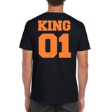 Bellatio Decorations Koningsdag shirt voor heren - King - zwart - glitters - feestkleding XL