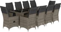 vidaXL 11-delige Bistroset met Kussens, Polyrattan, Grijs