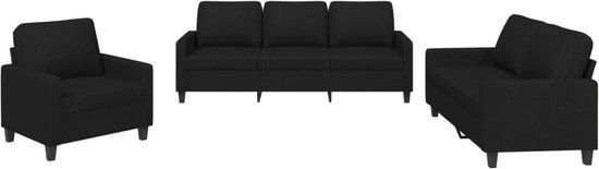 vidaXL 3-delige loungeset met kussens stof zwart