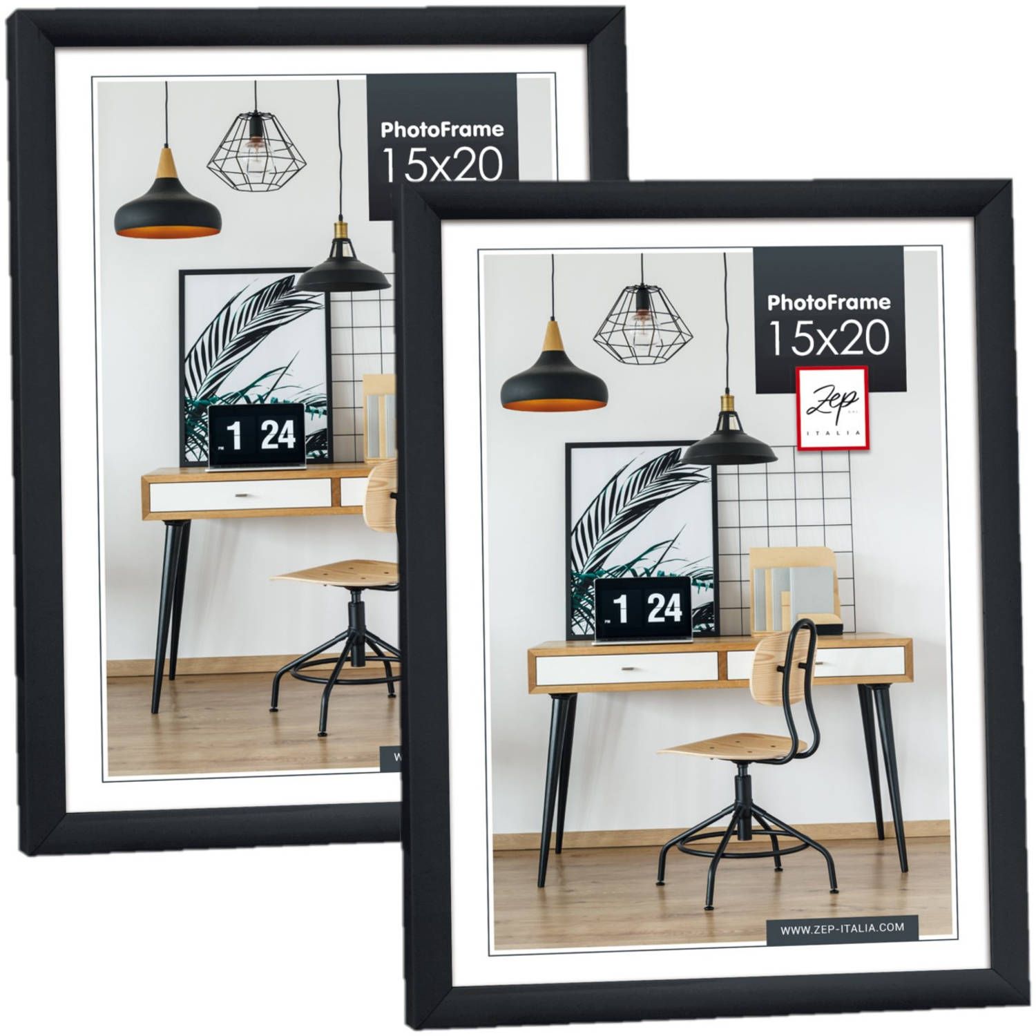 Zep Fotolijst - 2 stuks - Zwart - Kunststof - 15 x 20 cm