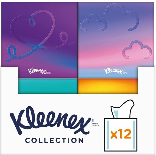 Kleenex Collection Box Tissues - 12 x 48 stuks Per kwartaal verschillende aantrekkelijke designs in vierkante cubes.