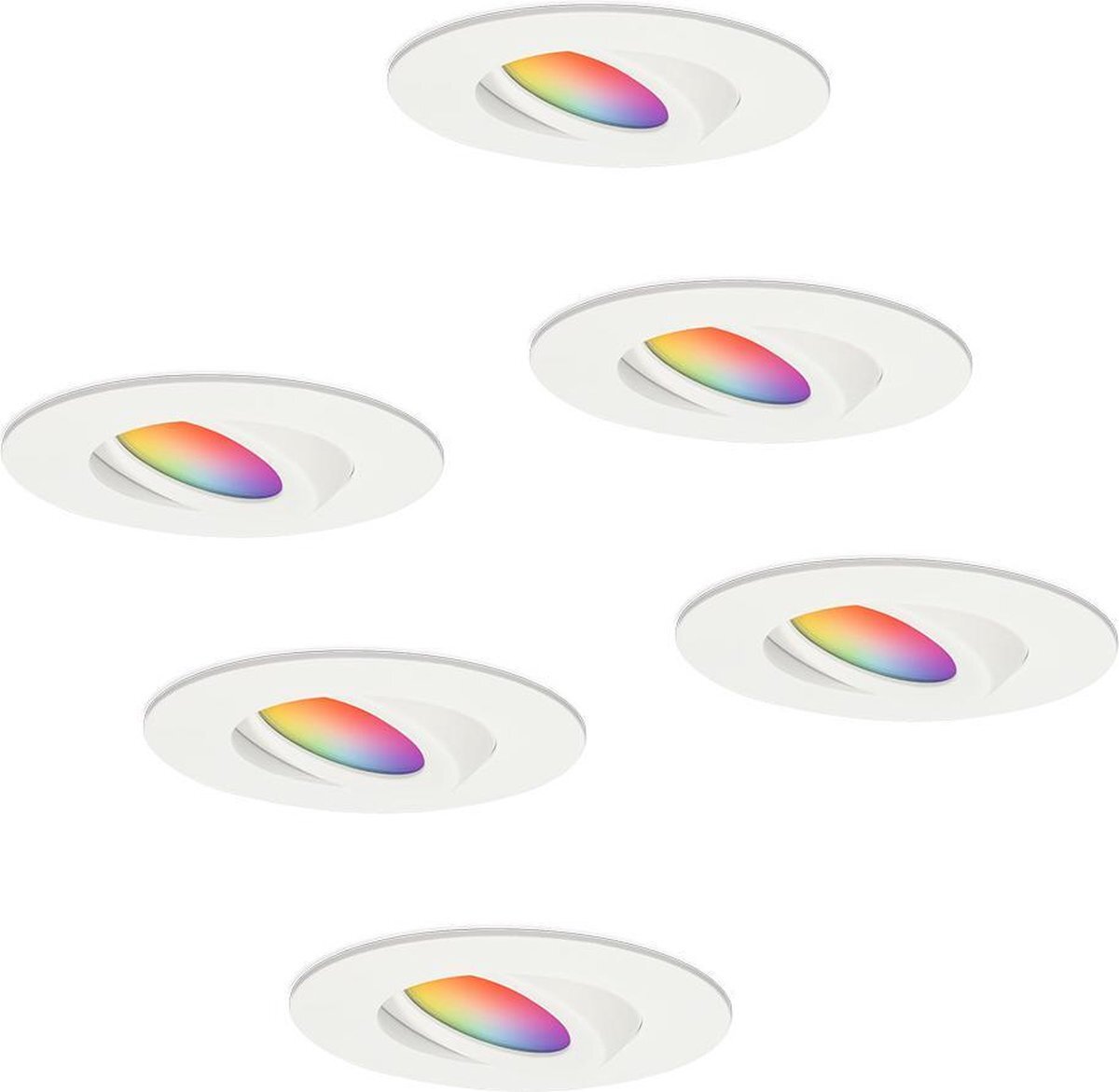 HOFTRONIC SMART 6x - Napels smart inbouwspot - LED - Zaagmaat 85mm - Wit - Besturing via app - WiFi - Bluetooth - Dimbaar - Kantelbaar - Waterdicht - 8 Watt - 600 lumen - 230V - 2700-6000K - RGBWW - Plafondspots - Inbouwspot voor badkamer en buiten