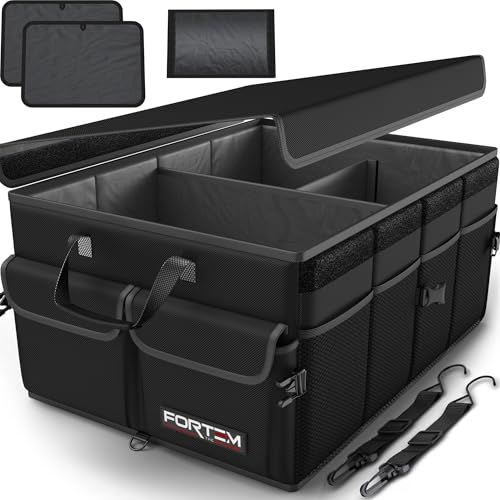 FORTEM Kofferbak Organizer Auto, Opvouwbare SUV Opberger met Meerdere Vakken, 600D Oxford, Antislip Bodem, Verstelbare Bandjes, Zachte Deksel, Opbergdoos voor Auto Accessoires (50L)