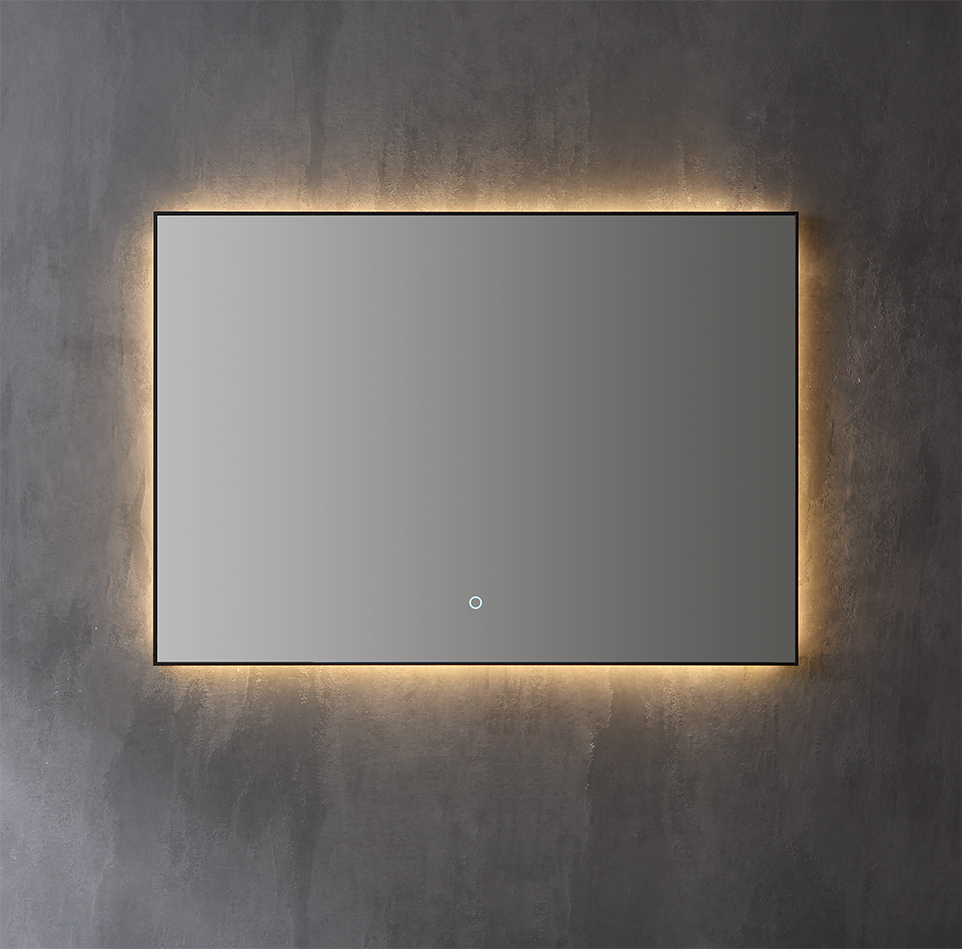 Badkamerplanet Spiegel Infinity Indirect LED verlichting met zwarte omlijsting 80 cm met Spiegelverwarming