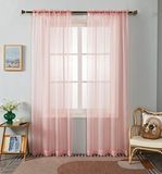 WPM Set van 2 lichtroze transparante gordijnen, 152,4 cm breed x 213,4 cm lang, met stangdoorvoer voor woonkamer, slaapkamer, keuken, kinderkamer, volledig genaaid en gezoomd