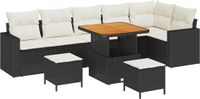 vidaXL Tuinbank - Set - 9-delig - Zwart - Poly Rattan