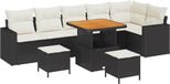 vidaXL Tuinbank - Set - 9-delig - Zwart - Poly Rattan