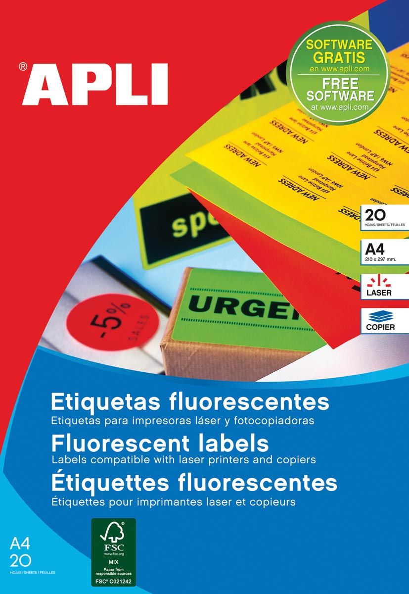 APLI fluorescerende etiketten 99 x 67.7 mm oranje