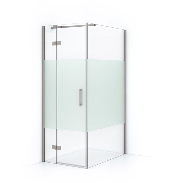 Maxaro Douchecabine Diamond 110x80cm 8mm Helder Veiligheidsglas met Matte Strook Geborsteld RVS