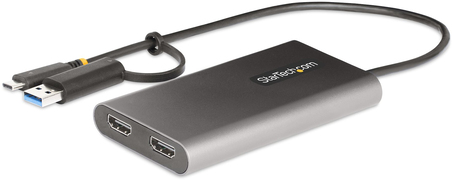 StarTech.com USB-C naar Dual-HDMI Adapter, USB-C of A naar 2x HDMI, 4K 60Hz, 100W Power Delivery Pass-Through, 30cm Ingebouwde Kabel, USB naar HDMI Multi-Monitor Converter voor Laptop