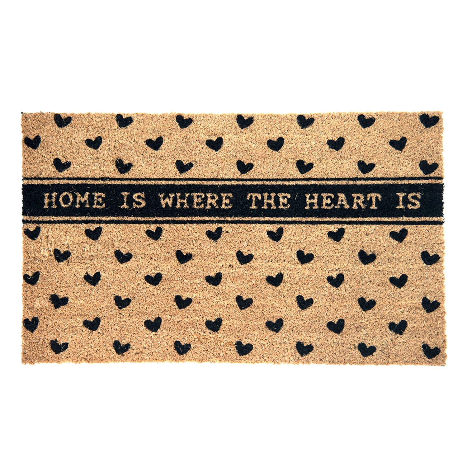 Clayre & Eef Deurmat - 75x45cm - Bruin - Kokosvezel - Hartjes - Home is where the heart is