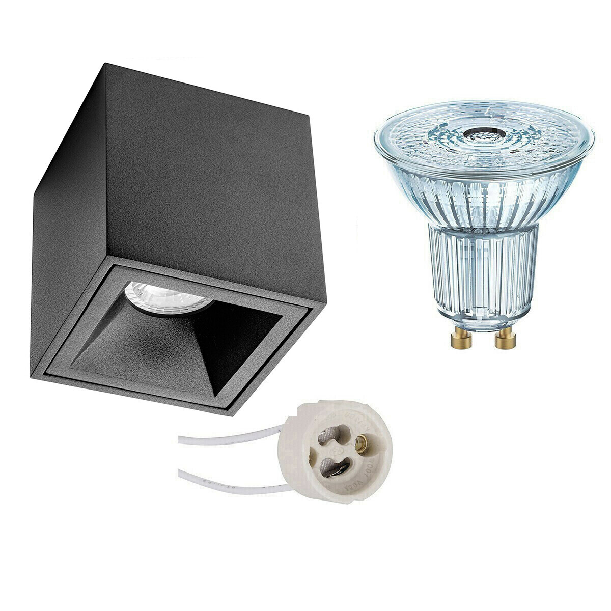 Osram Voordeelset - Opbouwspot Set - Parathom PAR16 930 36D - Pragmi Cliron Pro - GU10 Fitting - Dimbaar - Opbouw Vierkant - Mat Zwart - 3.7W - Warm Wit 3000K - Verdiept - 90mm