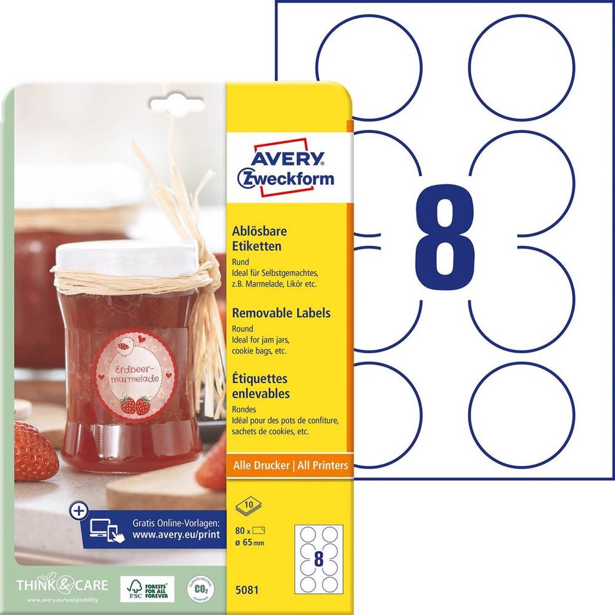 Avery Avery-Zweckform 5081 Etiketten Ø 65 mm Papier Wit 1 set(s) Weer verwijderbaar Universele etiketten 10 vel DIN A4