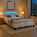 IDIMEX Gestoffeerd bed MIRASOL 120x200 cm met led-verlichting, kunstleer - wit