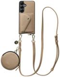 AVY Étui en cuir pour Samsung Galaxy S25 / S24 | Avec Cordon, Portefeuille et Pochette | Compatible MagSafe | Étui en cuir avec cordon de 130 cm | Cuir Long | Beige
