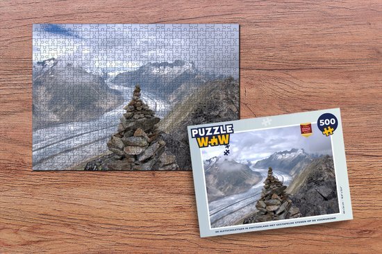 MuchoWow Puzzel De Aletschgletsjer in Zwitserland met gestapelde stenen op de voorgrond - Legpuzzel - Puzzel 500 stukjes