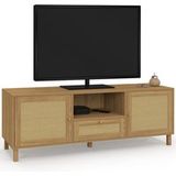Idmarket – Meuble TV vintage 140 cm – 3 portes effet cannage – Structure en panneaux de particules et MDF – Pour TV jusqu'à 55 pouces