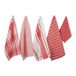 DII Set van 5 bijpassende decoratieve theedoeken voor het wassen en drogen (handdoeken 45,7 x 71,1 cm en doeken 33 x 33 cm) koraalrood