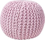 Homescapes Rond gebreide poef 100% katoen - Pastel Roze - 35x40 cm