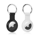 AirTag-hanger, Apple AirTag Sleutelhanger Apple Air Tages siliconen draagbare sleutelhanger met sleutelhanger, krasbestendig, voor kinderen, huisdieren, tassen, bagage, zwart + wit