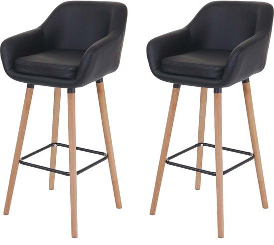 MCW Set van 2 barkrukken Malmö T381 - Kunstleer, zwart - Met rugleuning & armleuning