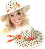 Merkloos / Sans marque Flower Power Sixties Hipppie verkleed hoed stro voor dames