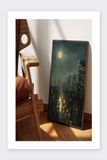 Merkloos / Sans marque Ro-Wi print & sign Regendruppels Poster - Steden Posters - Raam - Nacht - Maan - Stad - Passe-Partouts Effect - Wanddecoratie Slaapkamer - 180 gram papier - B6926WV - Formaat 60 x 90cm