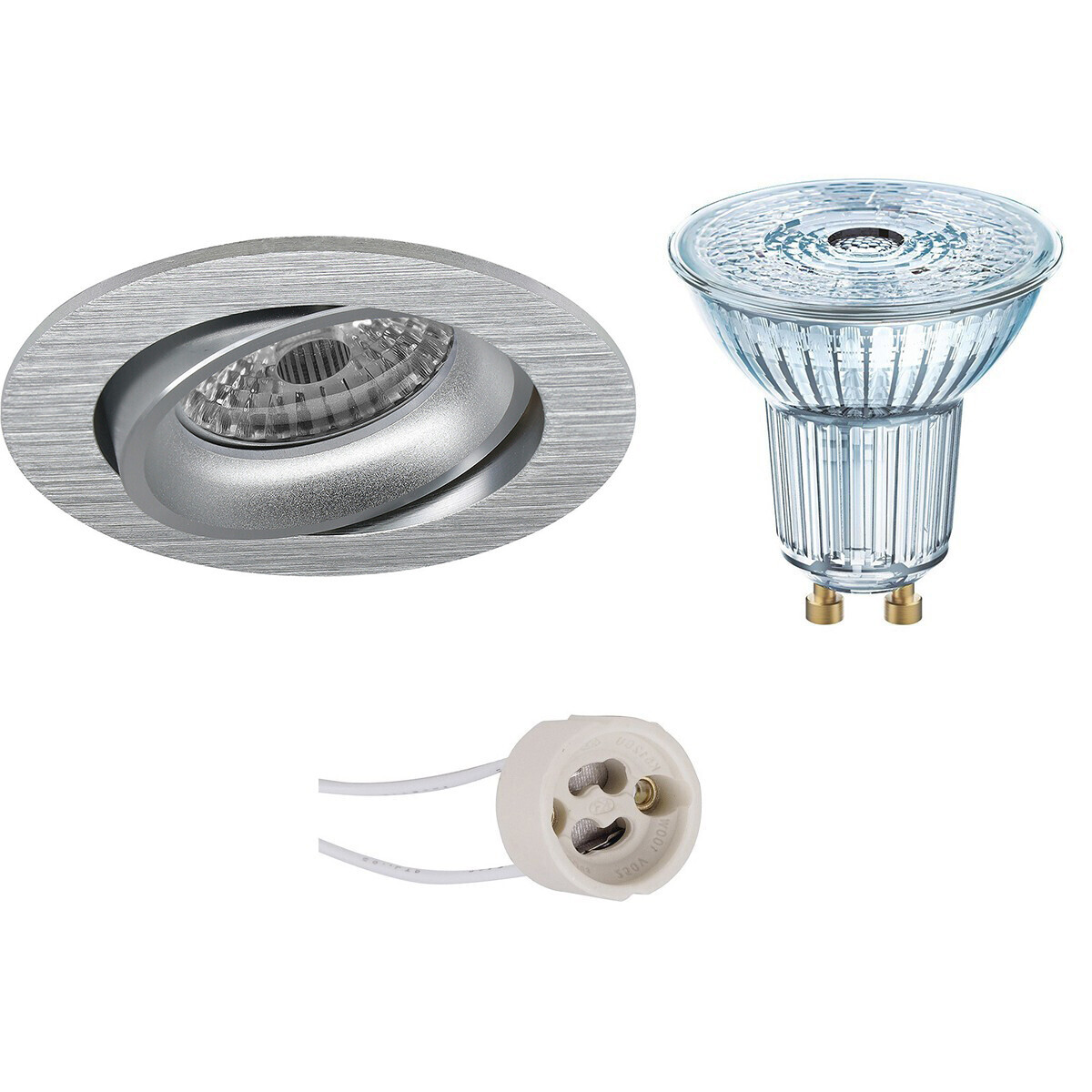 Osram - LED Spot Set - Parathom PAR16 927 36D - Pragmi Delton Pro - GU10 Fitting - Dimbaar - Inbouw Rond - Mat Zilver - 3.7W - Warm Wit 2700K - Kantelbaar - Ã˜82mm