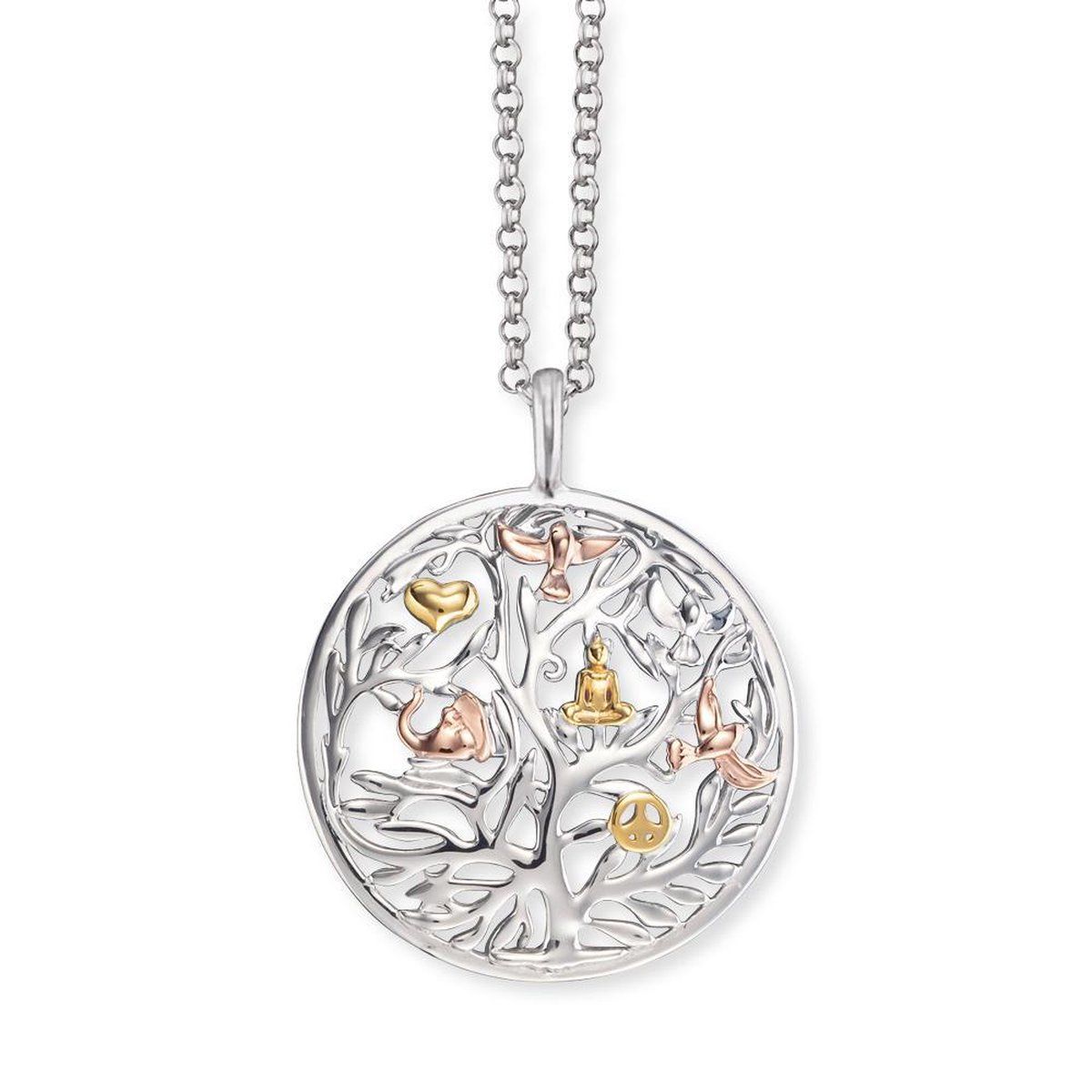 Engelsrufer Damesketting driekleurig levensboom 925 sterling zilver rhodium goud ERN-TREE-TRICO