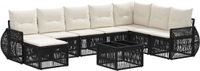 vidaXL Tuinbank - Set - 9-st - Zwart en Crèmewit - Polyrattan