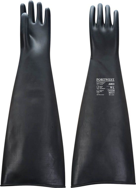 Portwest A803 Zwaargewicht Latex Rubber Handschoen | XL/XXL | Zwart