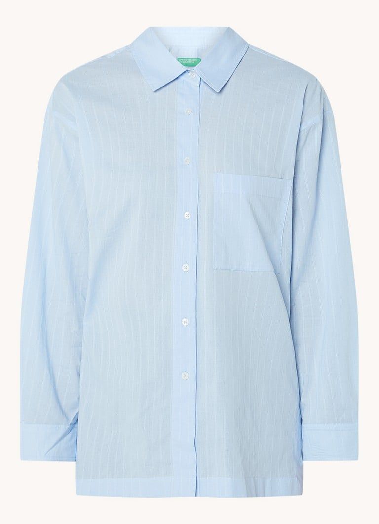 Benetton Oversized Blouse with Striped Print and Chest Pocket