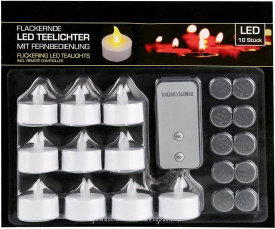 CEPEWA LED Kaarsen - waxinelichtjes - 10 stuks - 3,5 cm - wit - afstandsbediening