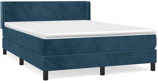 vidaXL Boxspring met matras fluweel donkerblauw 140x190 cm