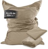 Lumaland Zitzak Classic XXL All-in-One Set Reuzenzitzak met corduroy & outdoor hoes Indoor Outdoor Bank Fauteuil EPS-vulling Afneembare hoes